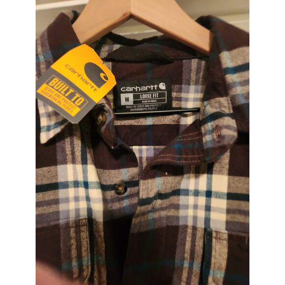 NWT Carhartt Mens Button Down Shirt Burgundy Grey Checked M - Picture 3 of 4